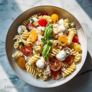 Pasta Fredda con Tonno, Pomodorini e Mozzarella al Basilico: Ideale per 4 Persone Scheda ricetta