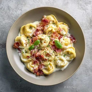 Ricetta con Tortellini Panna e Prosciutto per 4 Servings Scheda ricetta