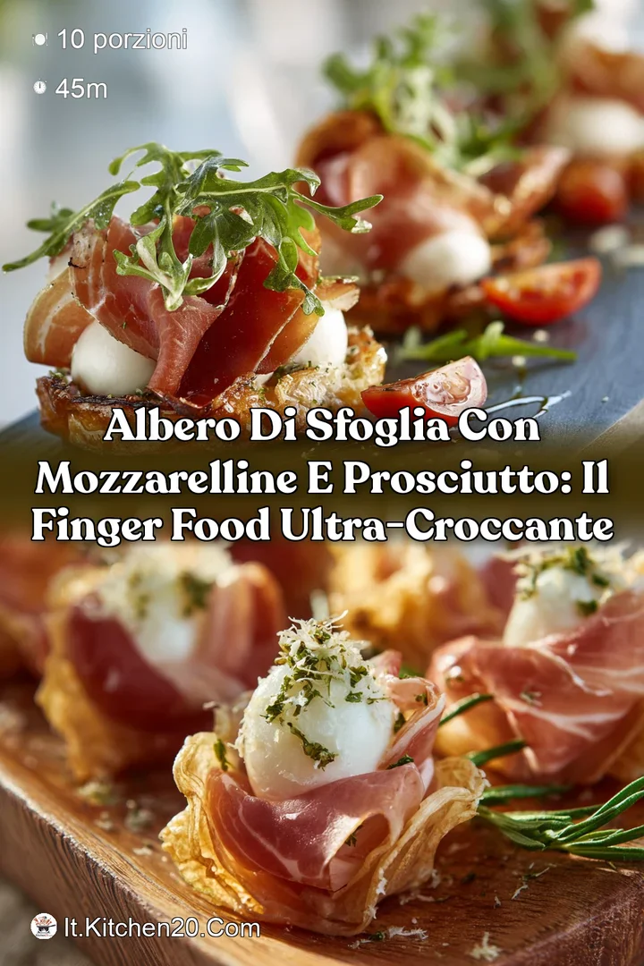 Albero di sfoglia con mozzarelline e prosciutto: il finger food ultra-croccante