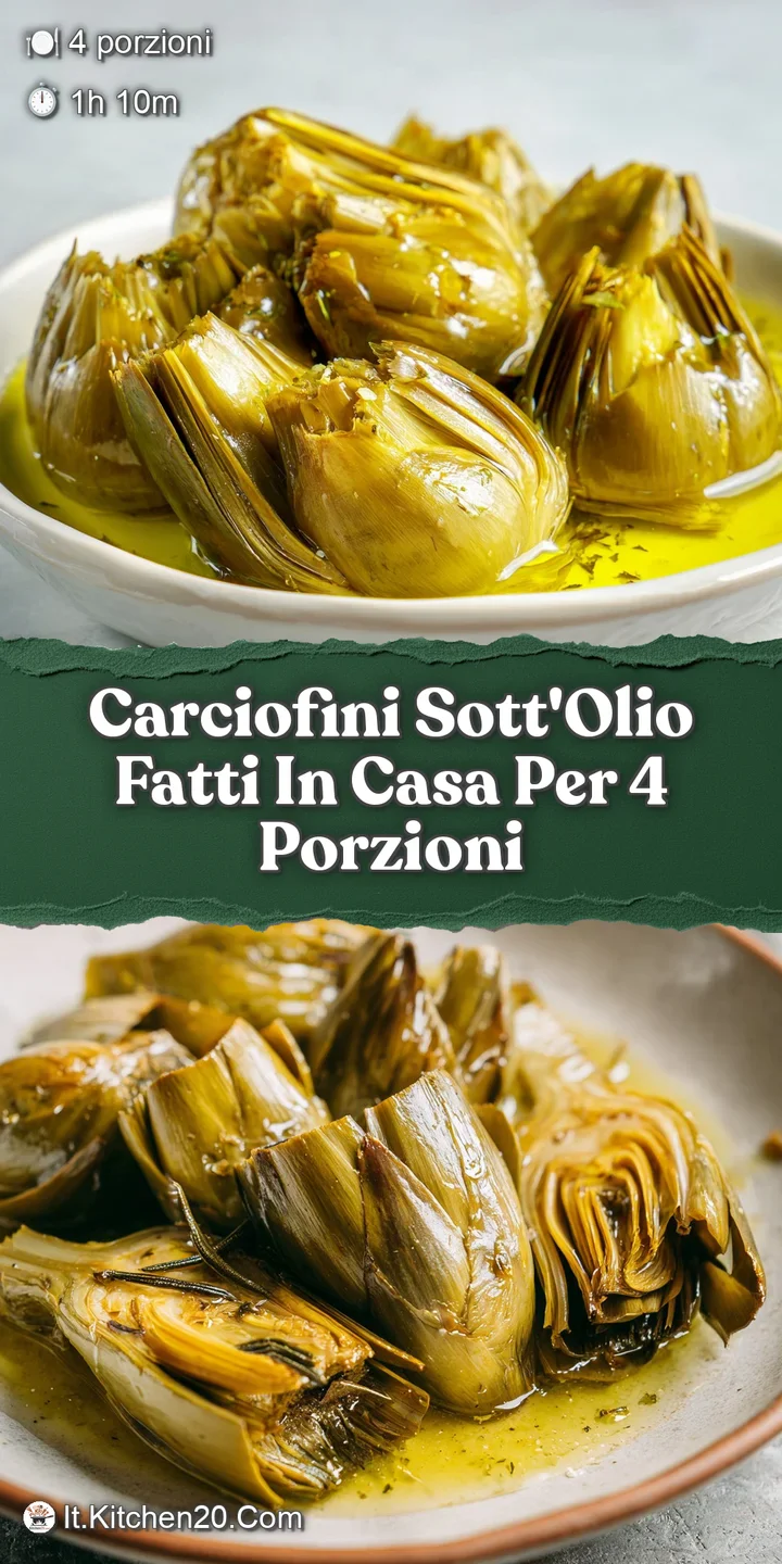 Close-up shows the tender, slightly translucent texture of artichoke hearts preserved in golden olive oil with fresh herbs.