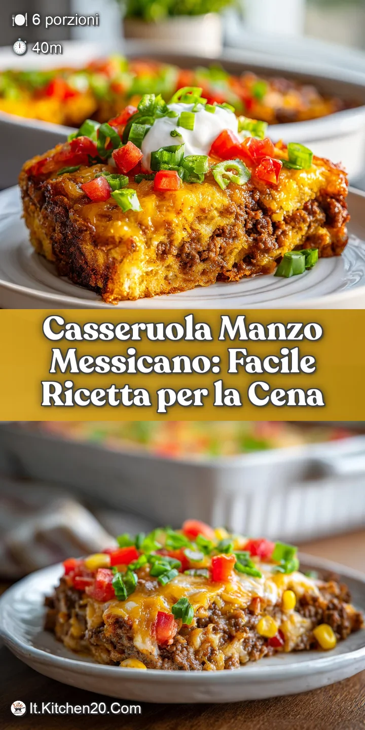 Close-up shot of bubbly, melted cheese topping a rich Mexican beef casserole with colorful flecks of fresh herbs.