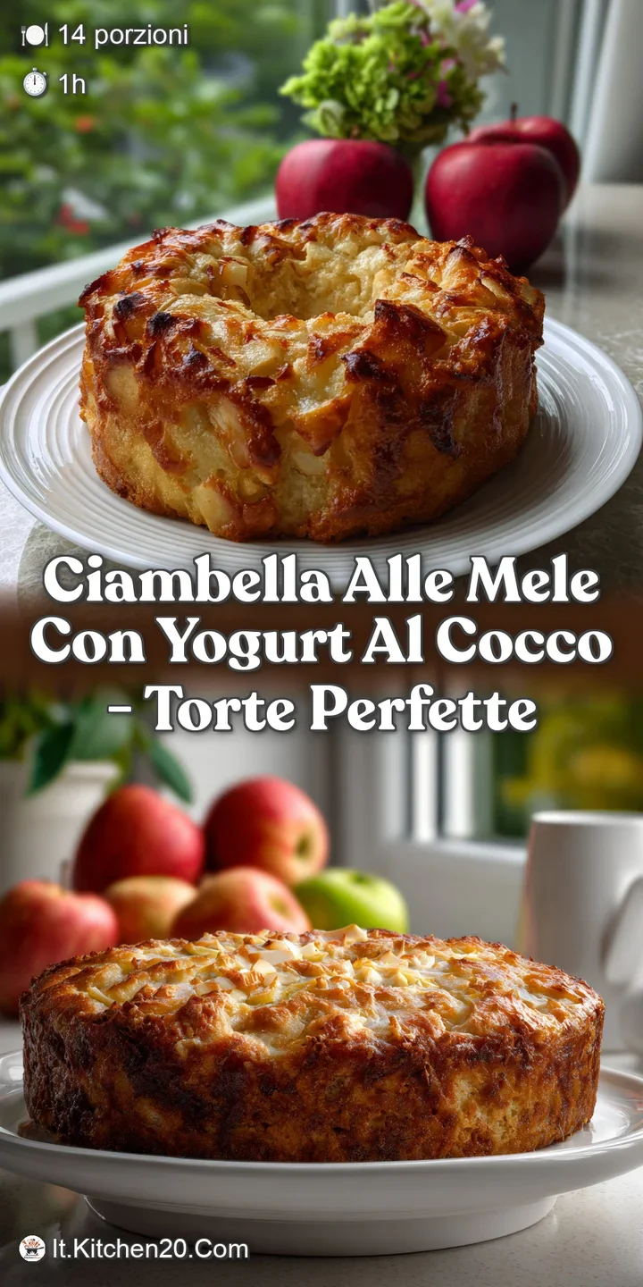 Fluffy, golden apple cake with a dusting of powdered sugar. Creamy coconut yogurt adds a bright white contrast. Warm, invi...