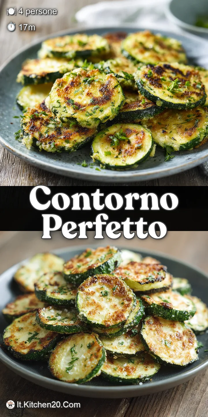 Close-up reveals tender zucchini slices with slightly browned edges, shimmering with olive oil. Fresh herbs add a pop of b...