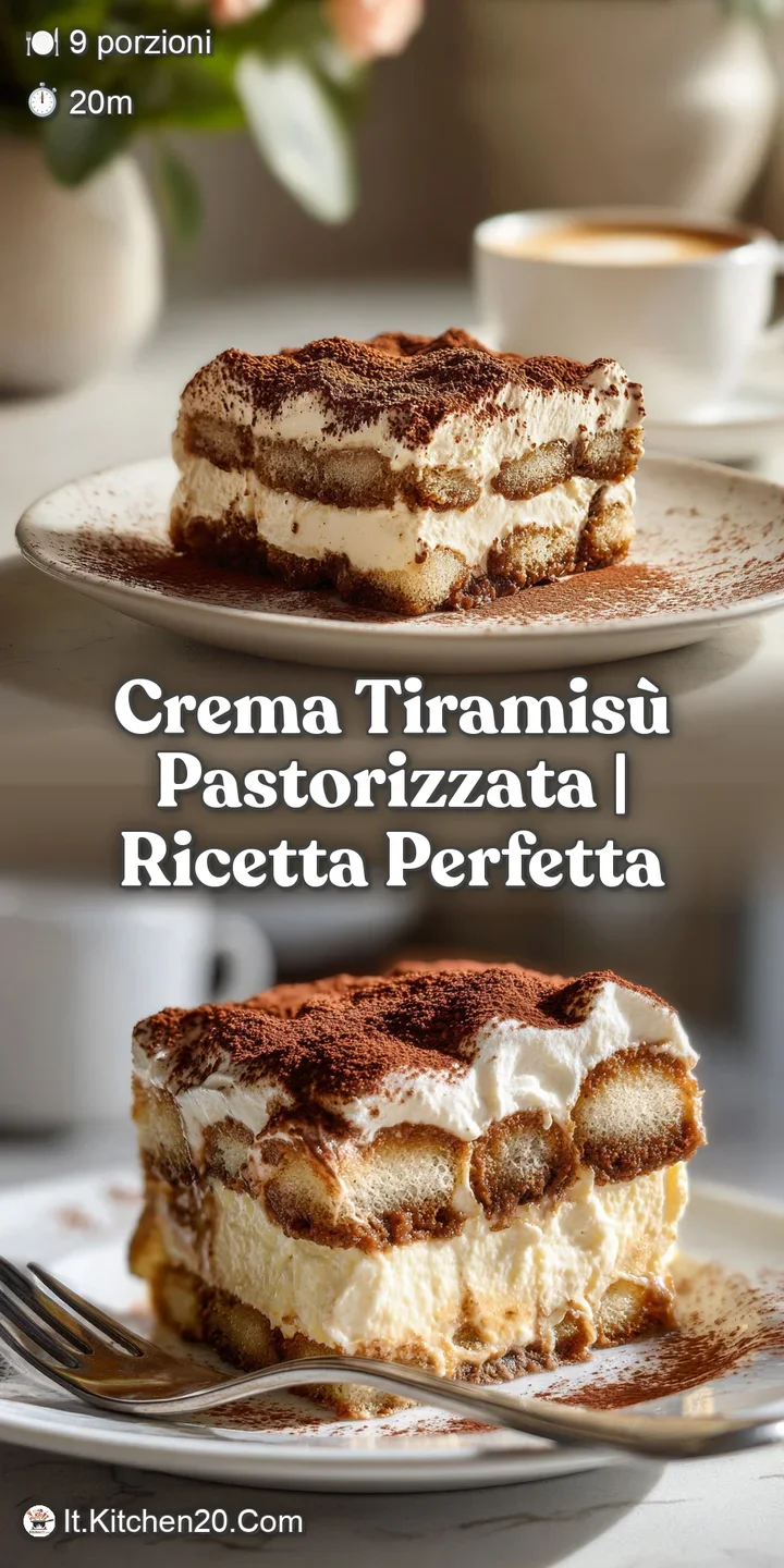 Close-up reveals tiramisu's decadent layers. Whipped cream peaks, and cocoa dusting invite you to take a delicious bite!