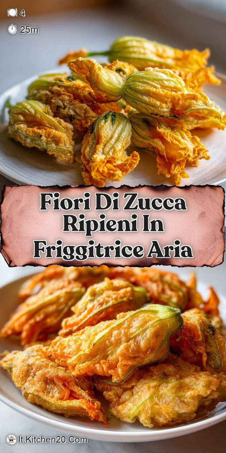 Close-up reveals a perfectly fried zucchini flower, the airy batter offering a tempting peek at the creamy, cheesy filling...