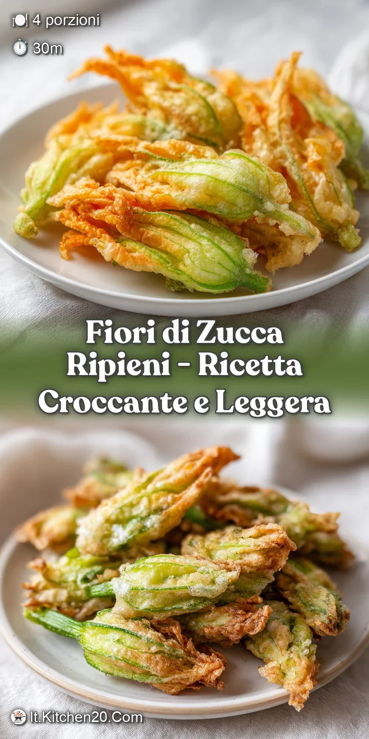 Crispy, golden-brown zucchini flowers with a hint of creamy filling peeking through, glistening invitingly.