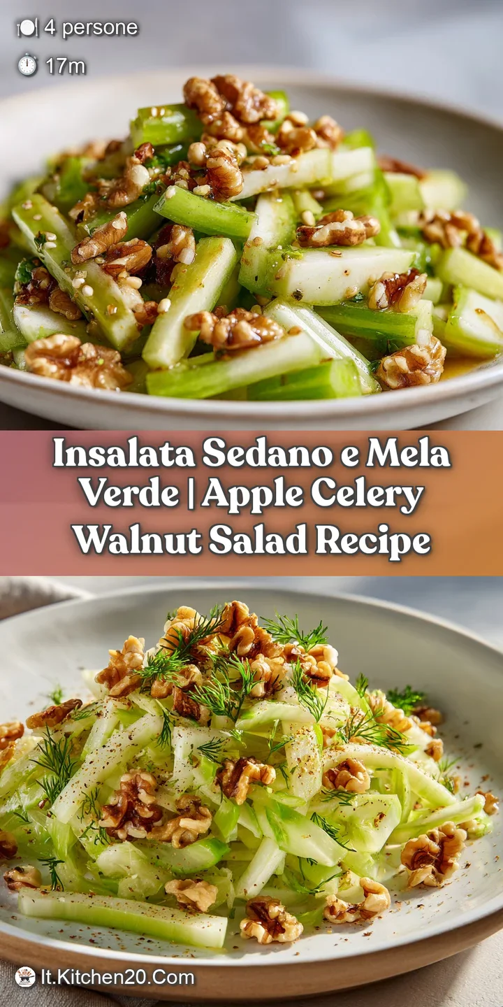 Close-up of vibrant green apple slices and crisp celery with a light, glistening dressing.