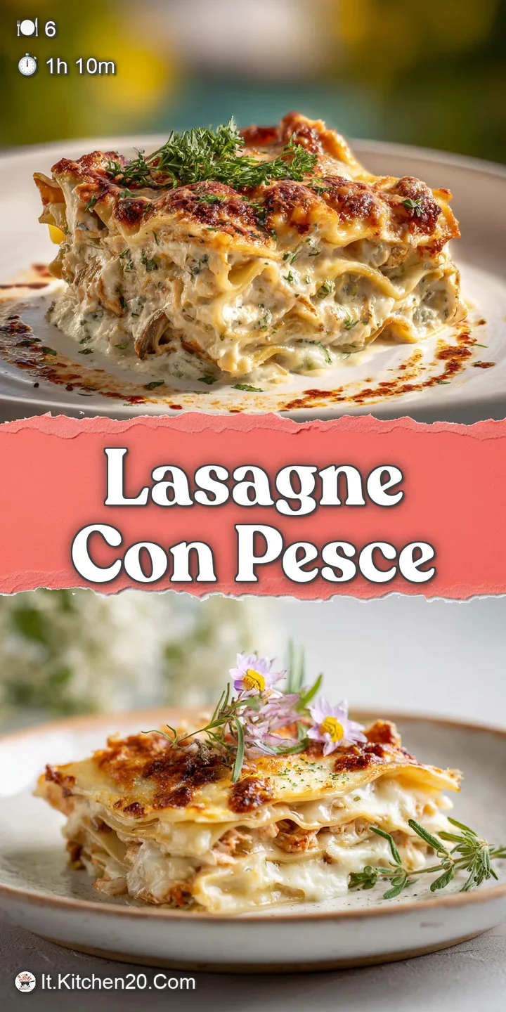 Close-up of a steaming hot seafood lasagna, with layers of pasta, rich sauce, and perfectly cooked fish, highlighting the ...