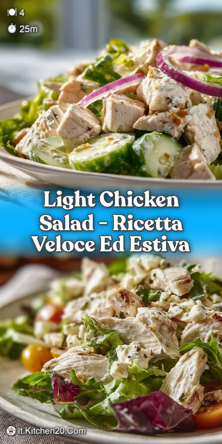 Close-up of light chicken salad: creamy texture, pops of green herbs & crisp celery. A refreshing and appetizing bite.
