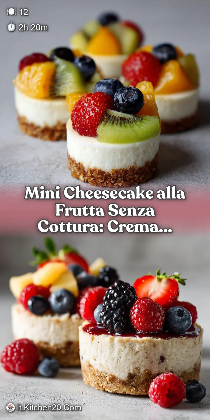 Close-up of a creamy mini cheesecake, showcasing the smooth texture and juicy mixed berries on top. A tempting dessert rea...