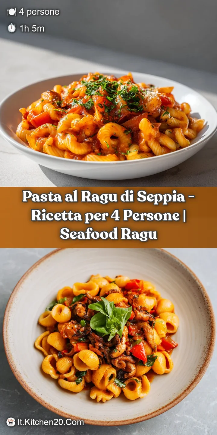 Close-up of dark, glossy squid ink spaghetti tossed with savory, tender cuttlefish chunks and vibrant green herbs.