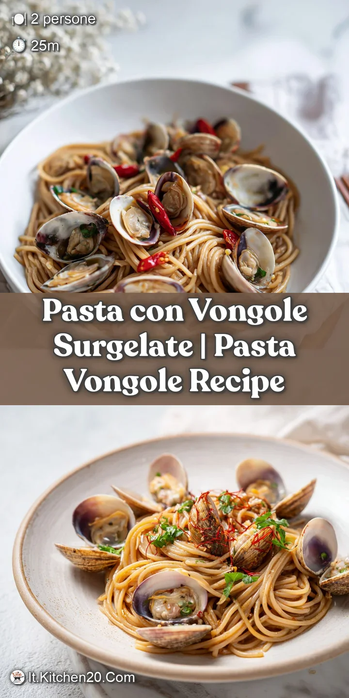 Primo piano di spaghetti avvolti in una salsa cremosa con vongole carnose e gocce di olio che brillano sotto la luce.