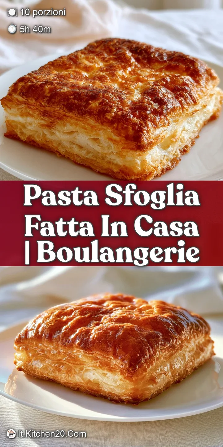Primo piano di strati di pasta sfoglia fragili e croccanti, tonalit&agrave; oro caldo con piccole bollicine di burro fuso.