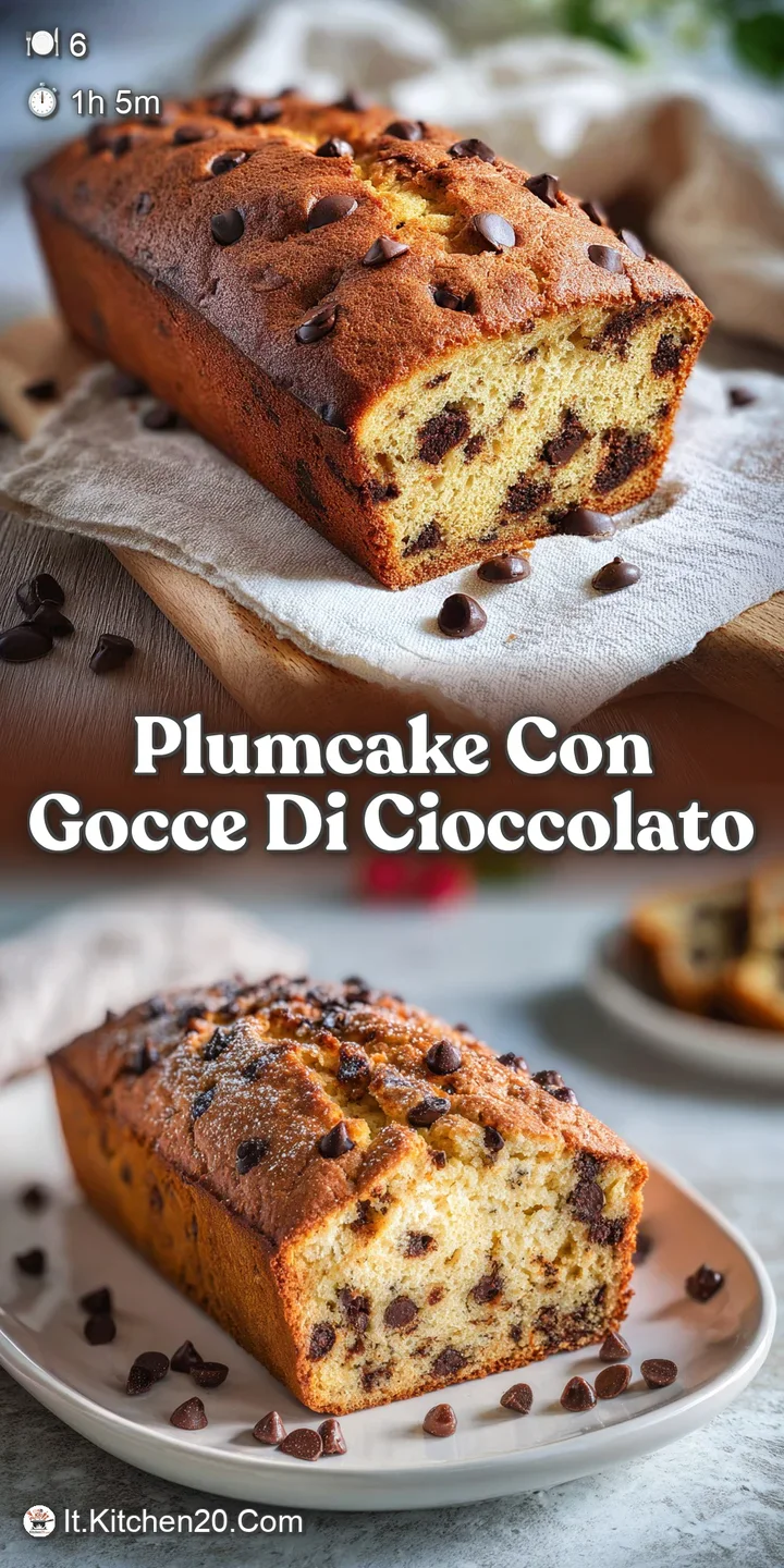 Close-up of chocolate chips nestled inside a slice of moist, golden plumcake. Soft crumb texture with a tempting, sweet ar...