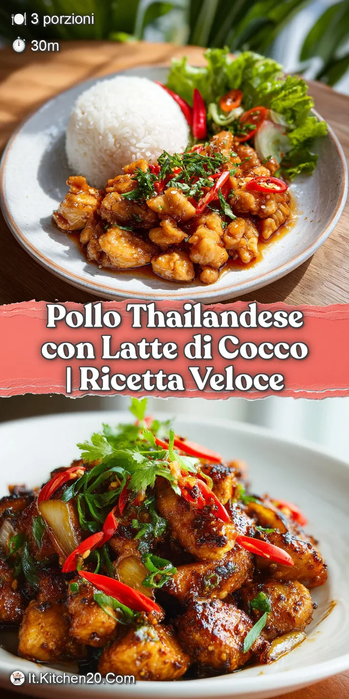 Close-up: Juicy chicken pieces glistening in creamy coconut milk, colorful peppers, and fresh herbs, creating a tantalizin...