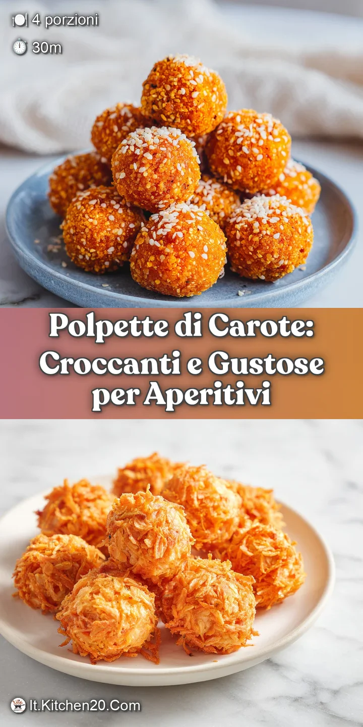 Close-up showcases the rough, golden texture of fried carrot polpette. Specks of green herbs peek through. Looks incredibl...