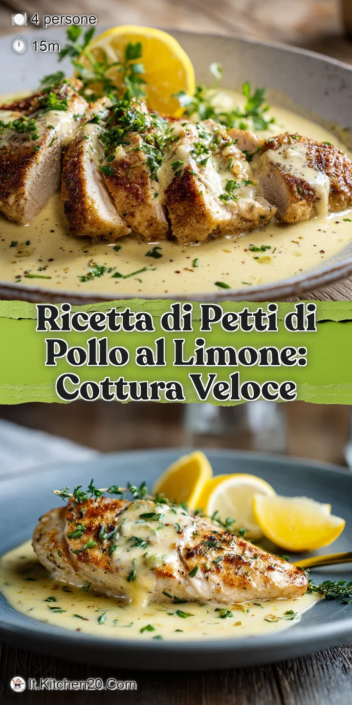 Close-up shows tender lemon chicken coated in a bright, flavorful sauce with flecks of herbs. The texture looks perfectly ...