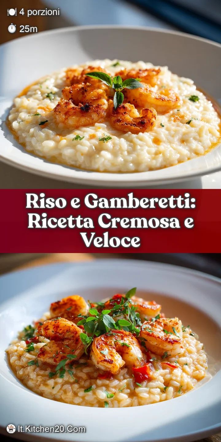 Close-up: glistening risotto with succulent shrimp. A creamy, inviting texture, speckled with herbs. A tempting taste of I...