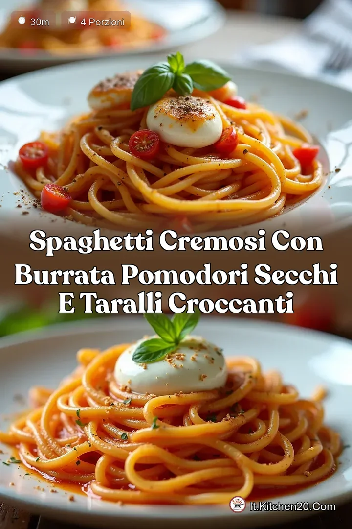 Spaghetti Cremosi con Burrata Pomodori Secchi e Taralli Croccanti
