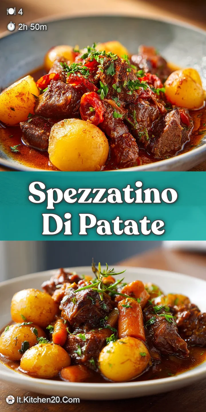 Close-up shot of simmering potato stew, highlighting the soft texture of the potatoes and the rich, flavorful broth with v...