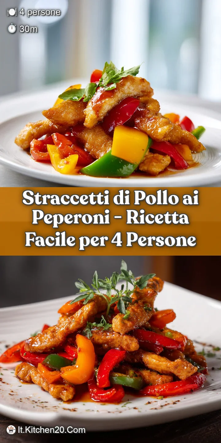 Close-up of glossy, tender chicken strips and colorful saut&eacute;ed bell peppers in a rich sauce.