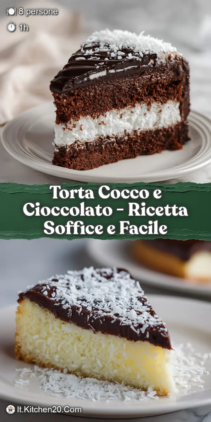 A close-up of a fork-tender cake, showing the rich dark chocolate and white coconut textures.