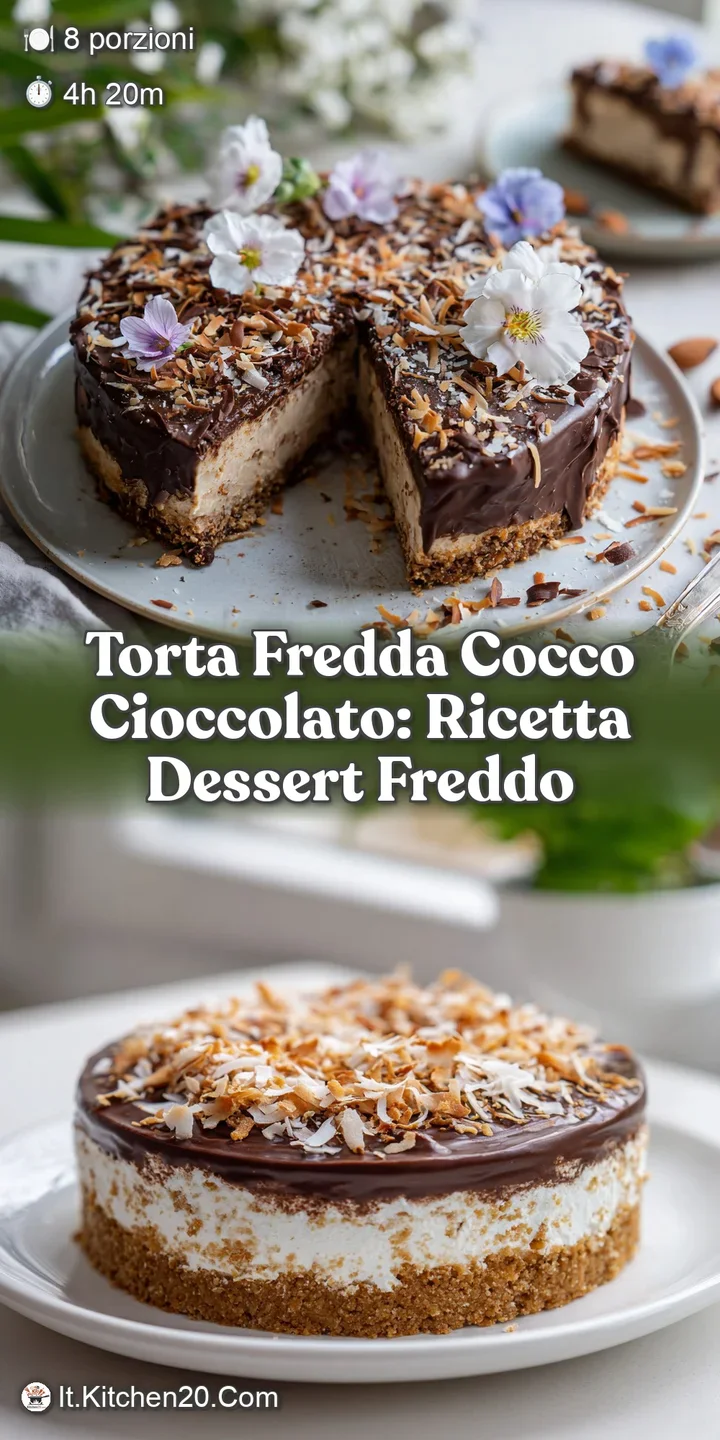 Close-up of decadent chocolate and coconut dessert, highlighting the contrast between dark chocolate and white coconut fla...