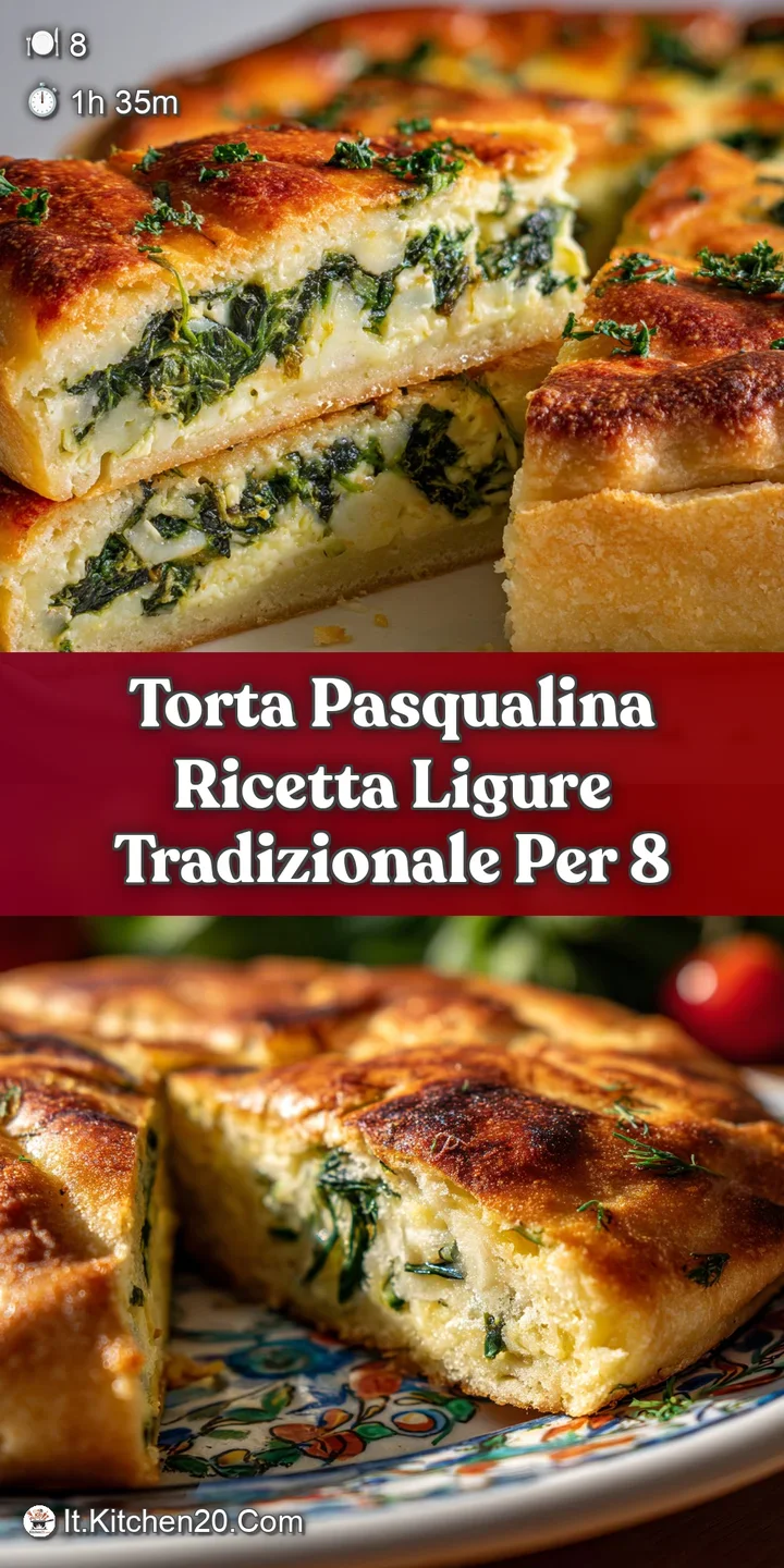 Up-close, warm Torta Pasqualina filling of ricotta and vibrant spinach peeking through a golden, flaky crust, ready to enjoy.