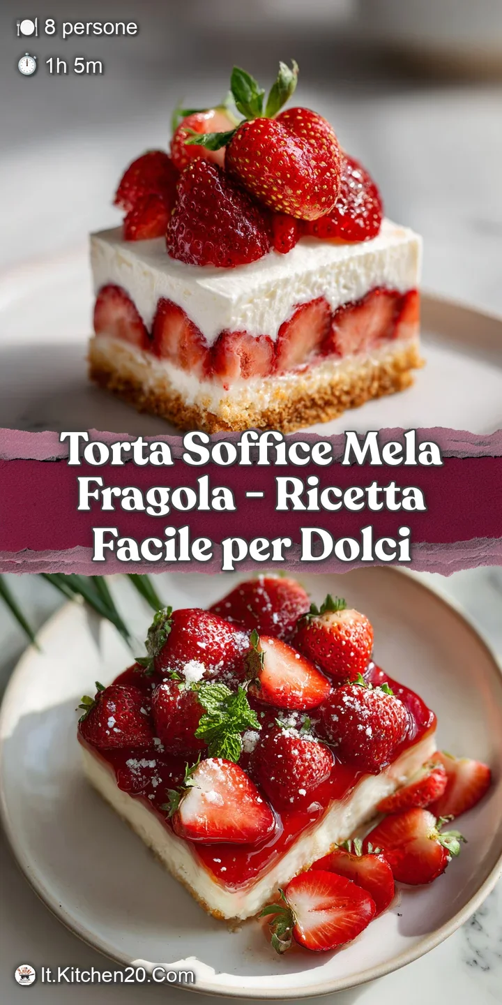 Close-up of a moist apple and strawberry cake slice, showcasing tender crumb and fruit.