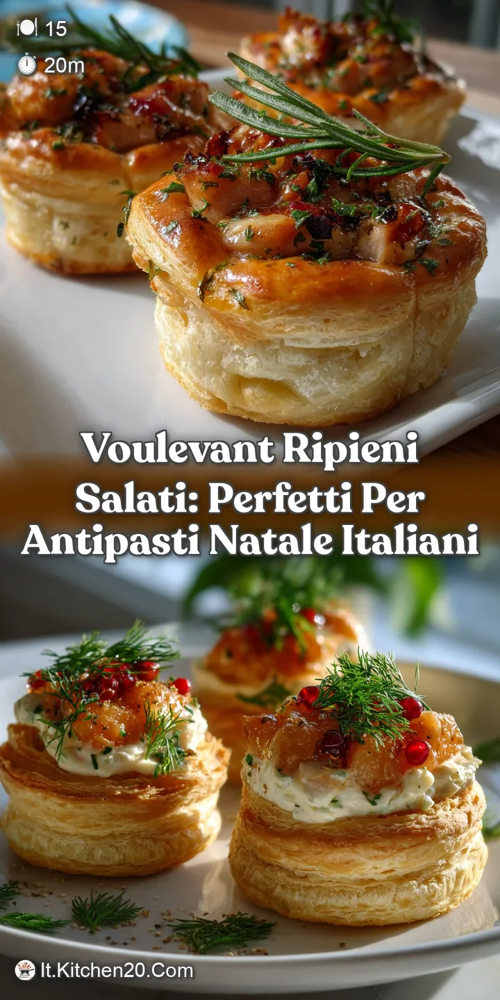 Close-up of a flaky, golden vol-au-vent overflowing with creamy, textured filling. The savory aroma is almost palpable, a ...