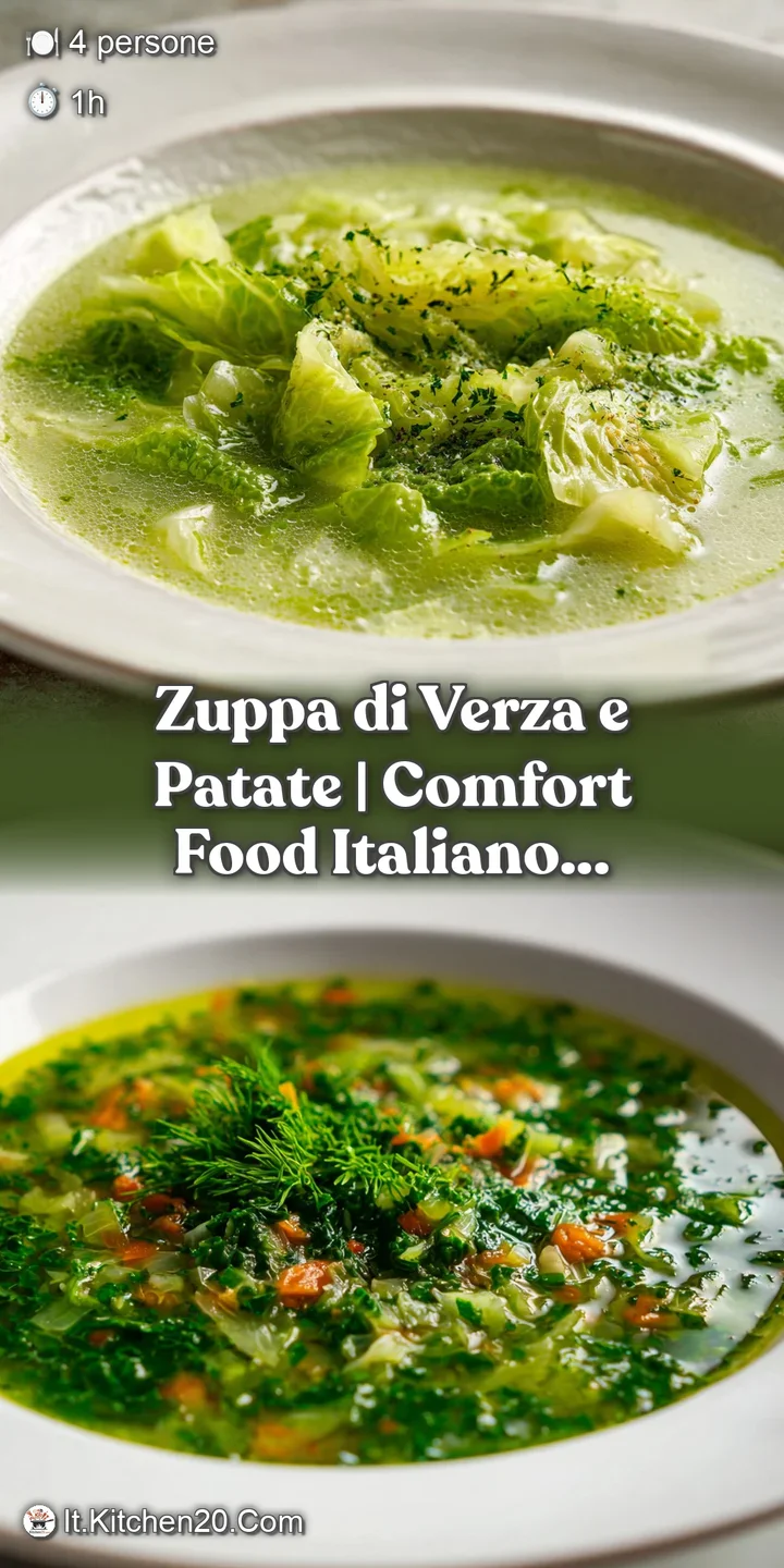 Close-up of hearty cabbage soup, showing glistening broth, tender greens, and vibrant herbs. Inviting and comforting.