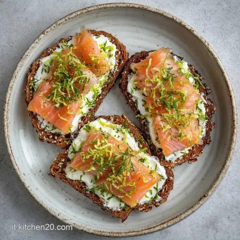 Disposizione raffinata di fette di salmone arancione lucido su base bianca, guarnite con erbe fresche e gocce di olio.