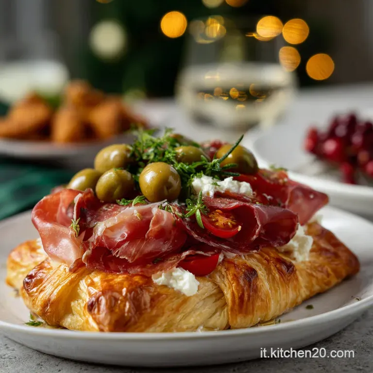 Artfully arranged platter with an assortment of Italian antipasto: vibrant peppers, artichokes, olives, and prosciutto. An...