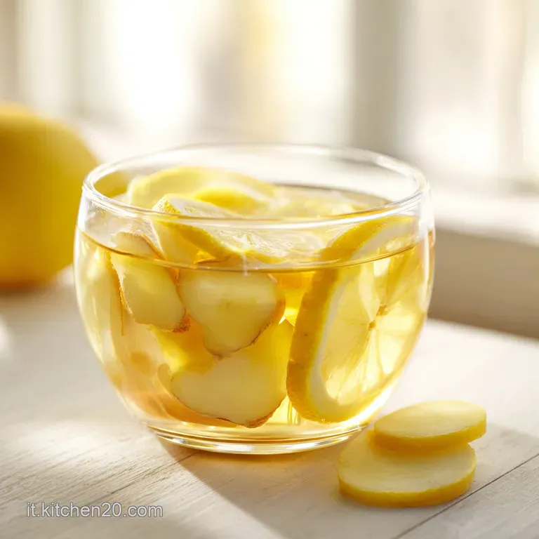 Bicchiere di vetro sottile contenente un liquido dorato e limpido, decorato con una foglia di menta verde e limone.