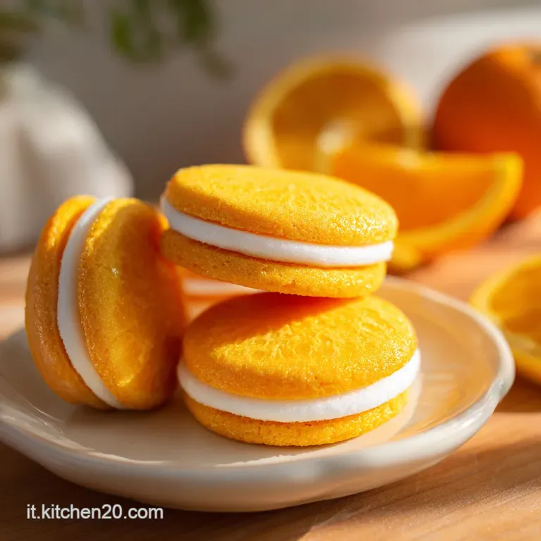 Two orange biscotti elegantly stacked beside a steaming cup of coffee, creating a cozy and inviting coffee break scene.