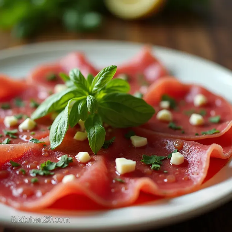 Carpaccio Elegante di Bresaola Scaglie di Grana e Salsa Pungente al Limone e Rucola