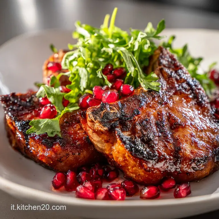 Elegant plate featuring a slice of golden-brown baked pasta with a crispy crust, accented by fresh parsley and a drizzle o...
