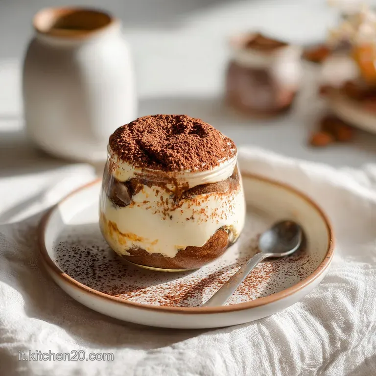 Elegant tiramisu slice on a plate, espresso dusting. Creamy texture contrasts perfectly with cocoa powder, and coffee bean...