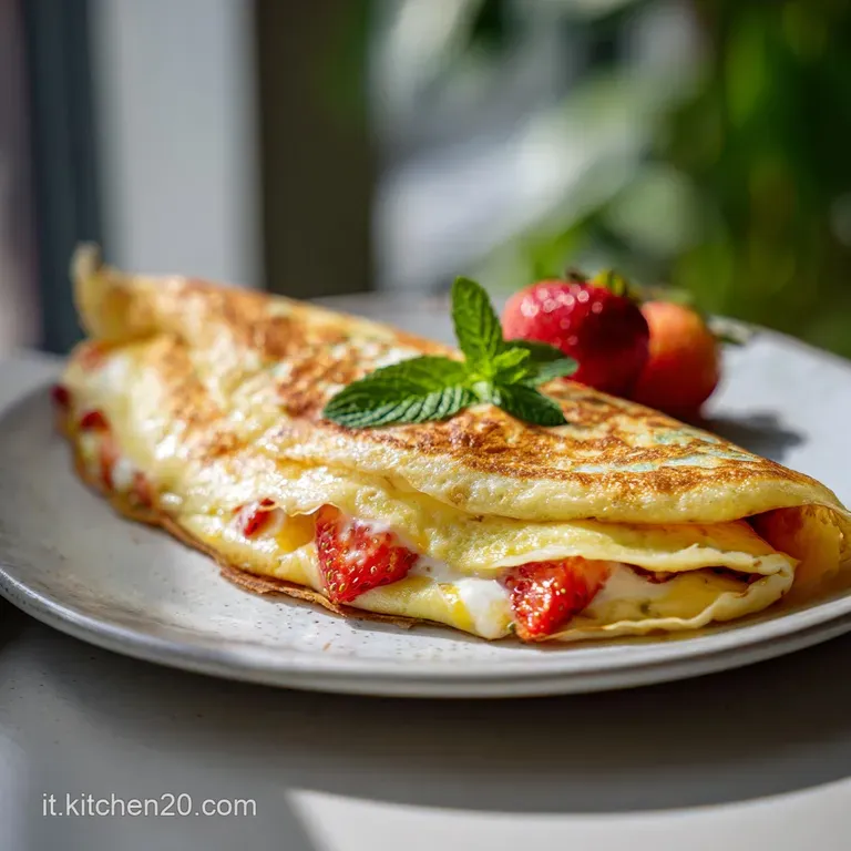 Delicate crepes elegantly folded, revealing a hint of sweet berry filling