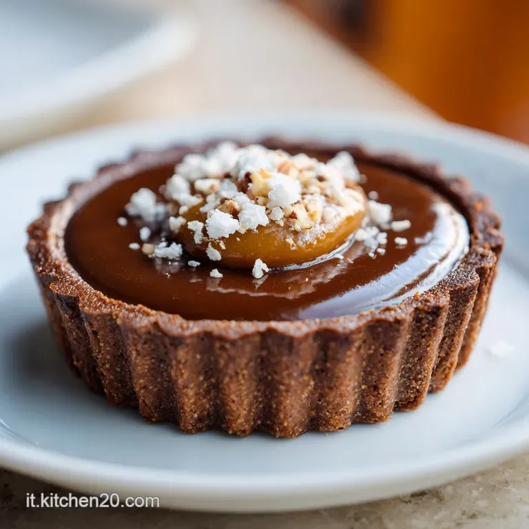 Slice of coffee crostata on a white plate, delicate cocoa dusting, hints of steam, alongside a demitasse of espresso.