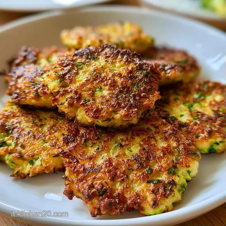 Frittelle dorate disposte con cura, accompagnate da una salsa bianca cremosa e foglioline di menta fresca.