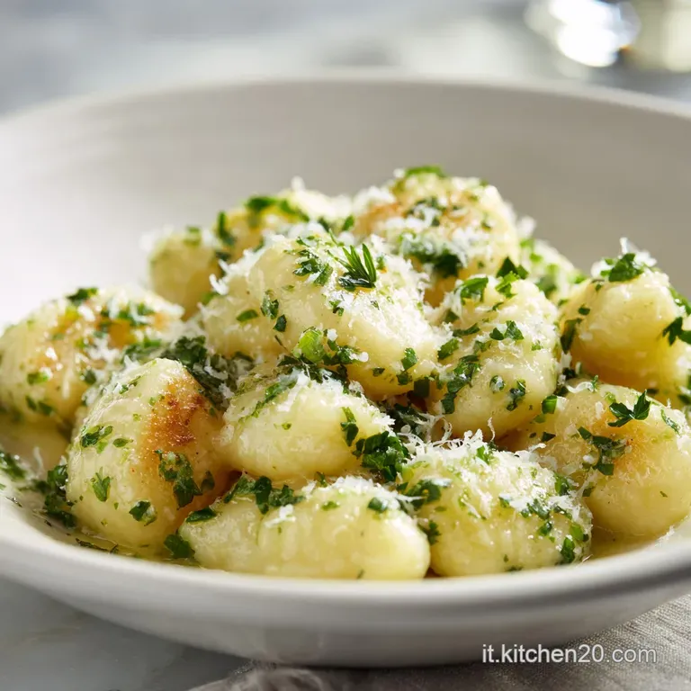 Delicate ricotta gnocchi artfully arranged on a white plate, glistening with olive oil and sprinkled with herbs.