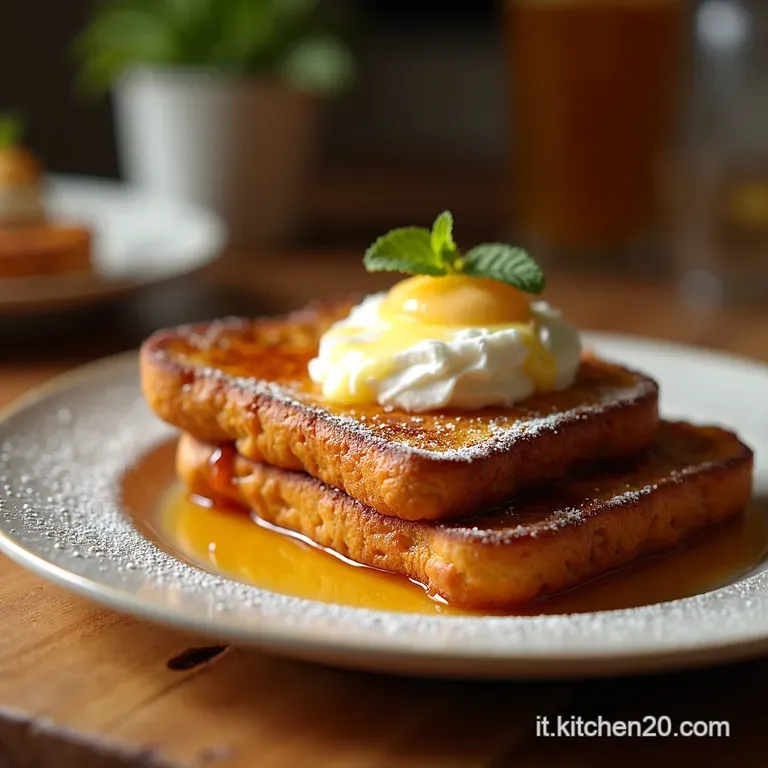 Il Pain Perdu Del Campione French Toast Dorato Con Crema Leggera Alla Vaniglia presentation