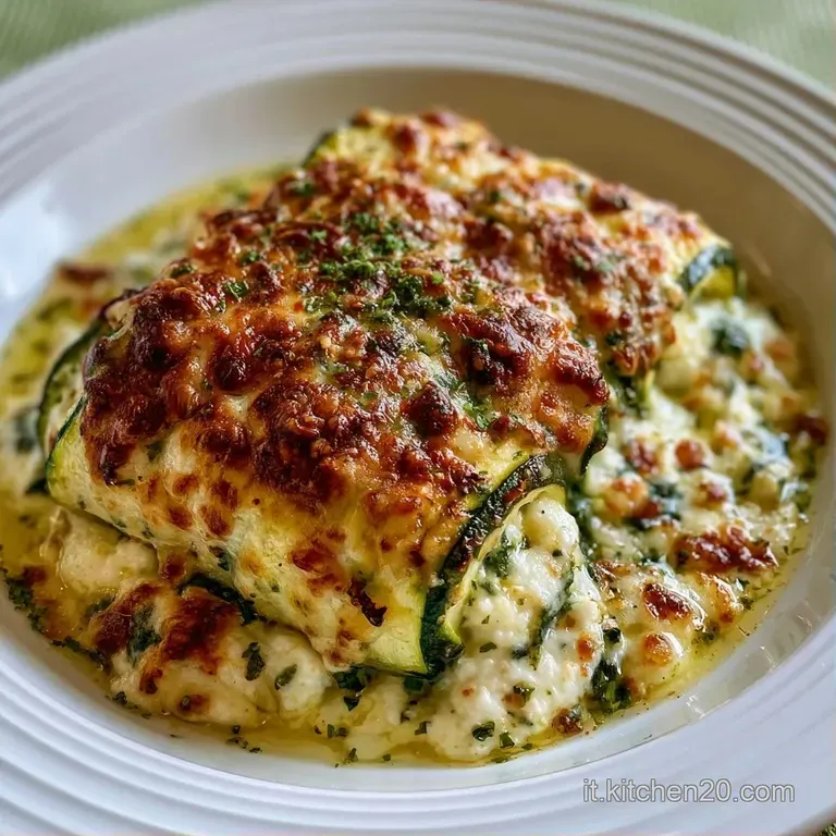 Rotolini di zucchine disposti con cura su un piatto bianco, decorati con foglioline di menta fresca e pepe nero macinato.