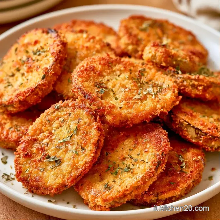 Melanzane rosolate impilate con cura su un piatto bianco, velate di formaggio fuso filante e gocce di olio lucido.
