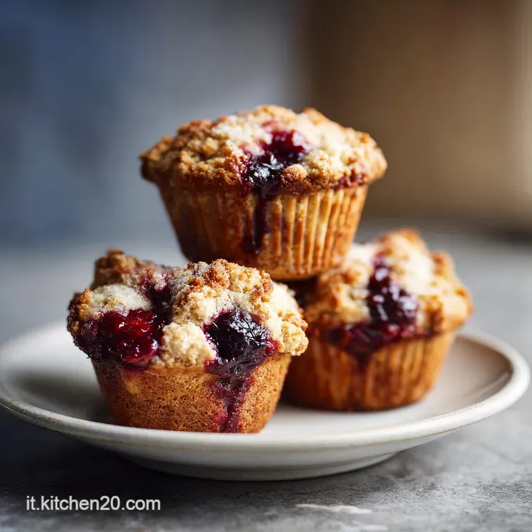 Single homemade muffin on a delicate plate, jam glistening, steam rising, paired with a steaming cup of coffee.