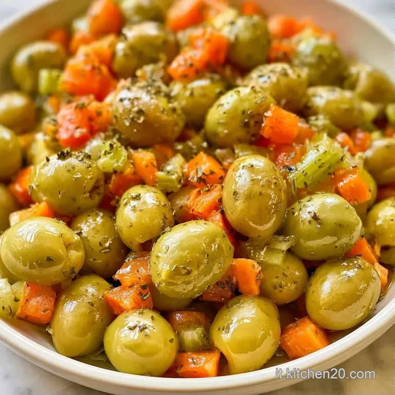 Olive condite disposte con cura in una ciotola bianca, illuminate da riflessi oleosi e tocchi di verde prezzemolo fresco.