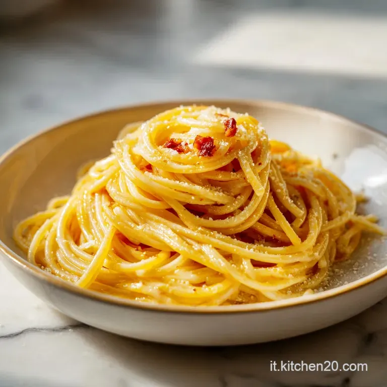 Elegantly plated bucatini tossed with pecorino romano and speckles of black pepper.