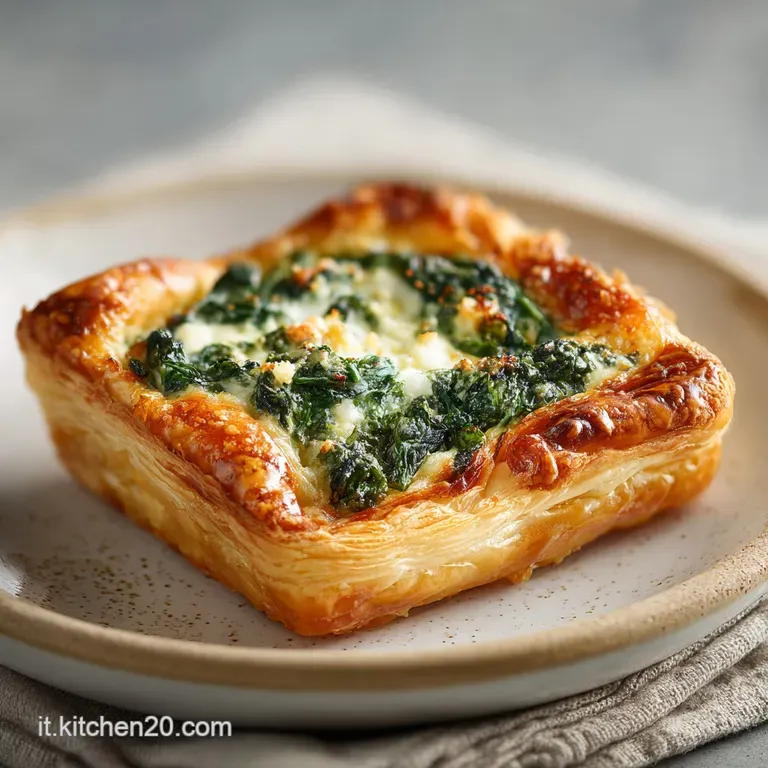 Delicate slice of golden phyllo pie with ricotta filling, herbs sprinkled, presented on a white plate with a fork.