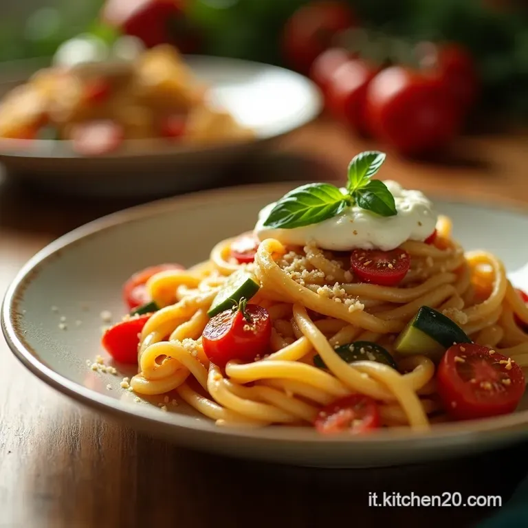 La Primavera Nel Piatto Pasta Cremosa Con Ricotta Fresca Zucchine Croccanti E Pomodori Secchi Profumati presentation